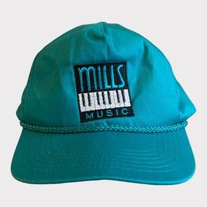 Vintage 90s Mills Music Piano Teal Snapback Baseball Rope Hat Cap Seattle Band